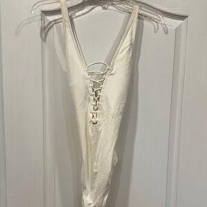 Michael Kors White Lace Up One Piece Swimsuit